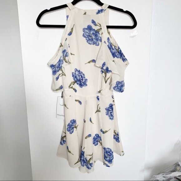 Privacy Please Revolve Women’s Romper Floral Cold Shoulder Cream Purple Small - Picture 14 of 16